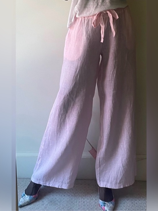 Linen & Moore Pants - Italian Linen, Wide Leg Pant, Light Pink, Sz. Sm/Med Linen & Moore